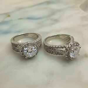 Sparkling Sterling Silver Ring Pair (S925)